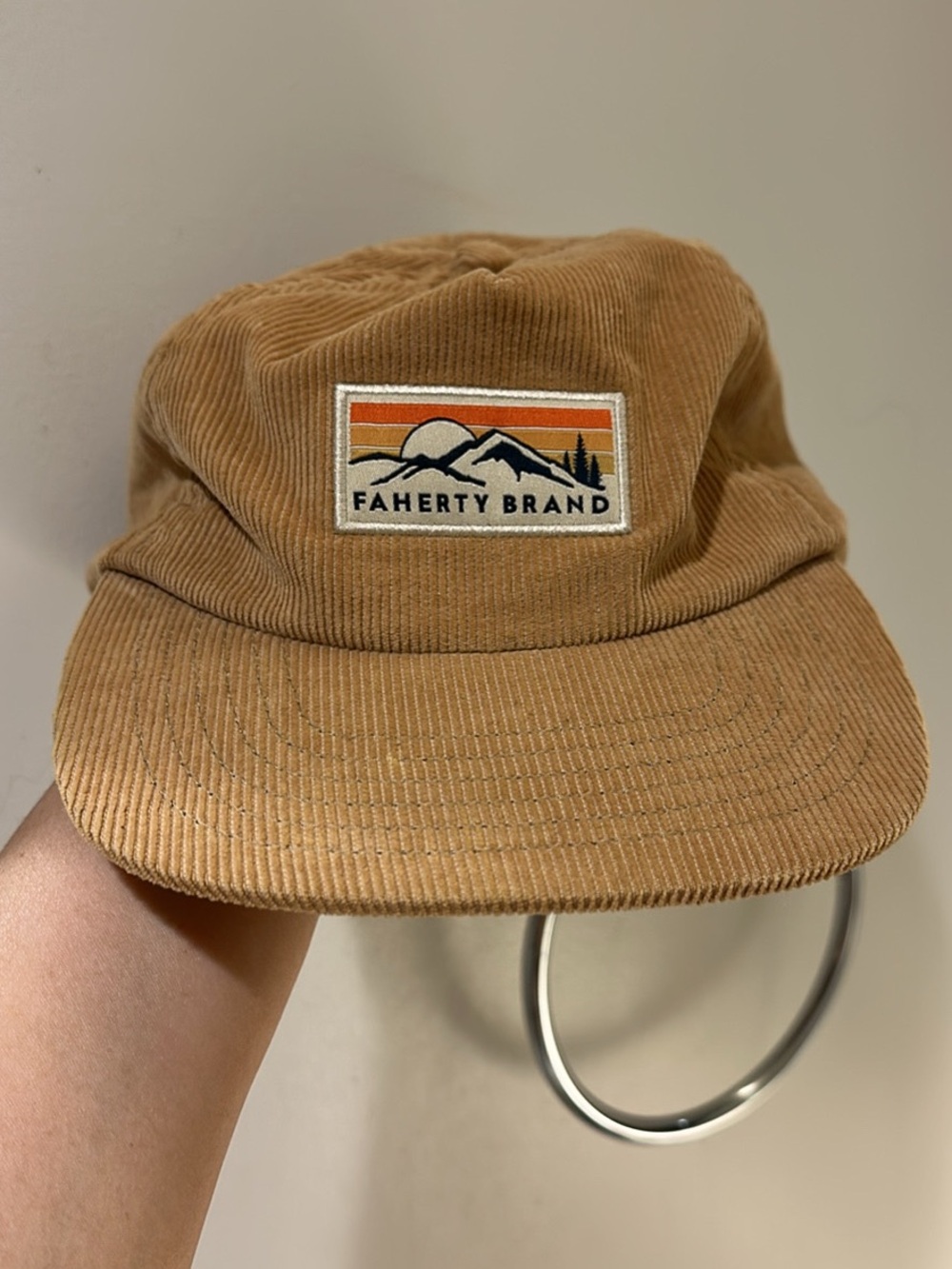 Faherty Tan Corduroy Baseball Cap with Embroidered Patch